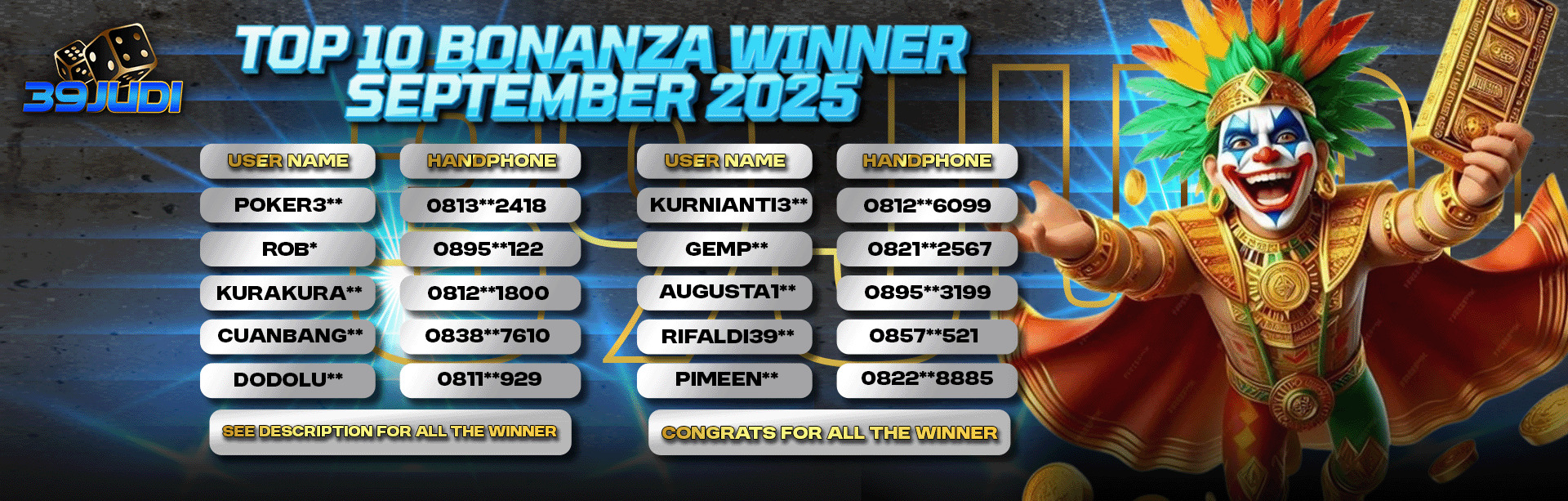 PEMENANG REWARD BIG BONANZA SEPTEMBER