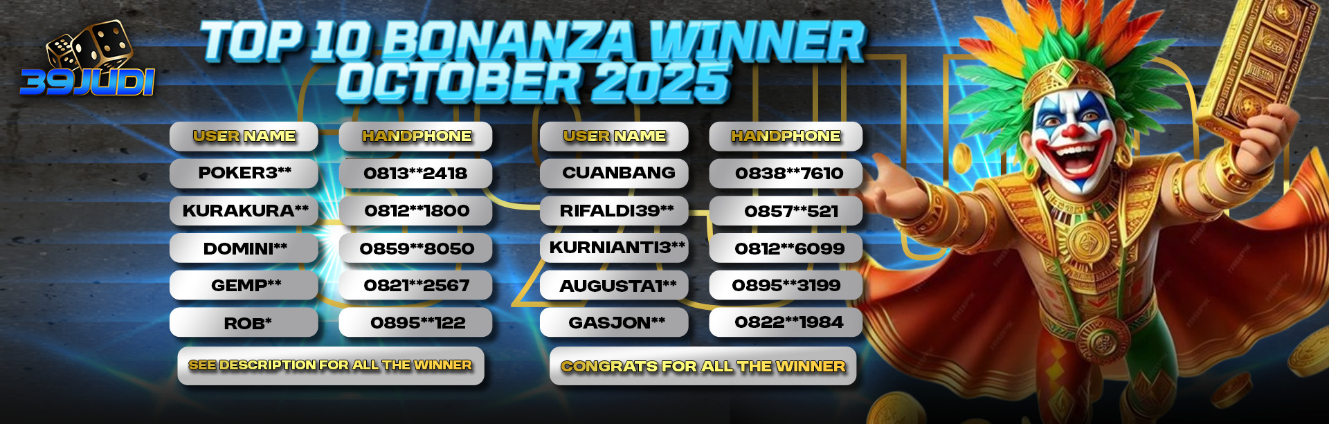 PEMENANG REWARD BIG BONANZA OKTOBER